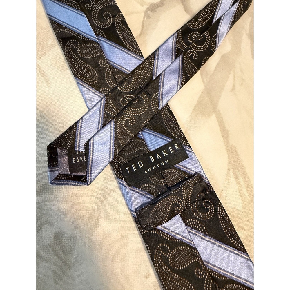 Ted Baker London	Blue Striped Woven Paisley Skinny	100% Silk Tie Made In USA